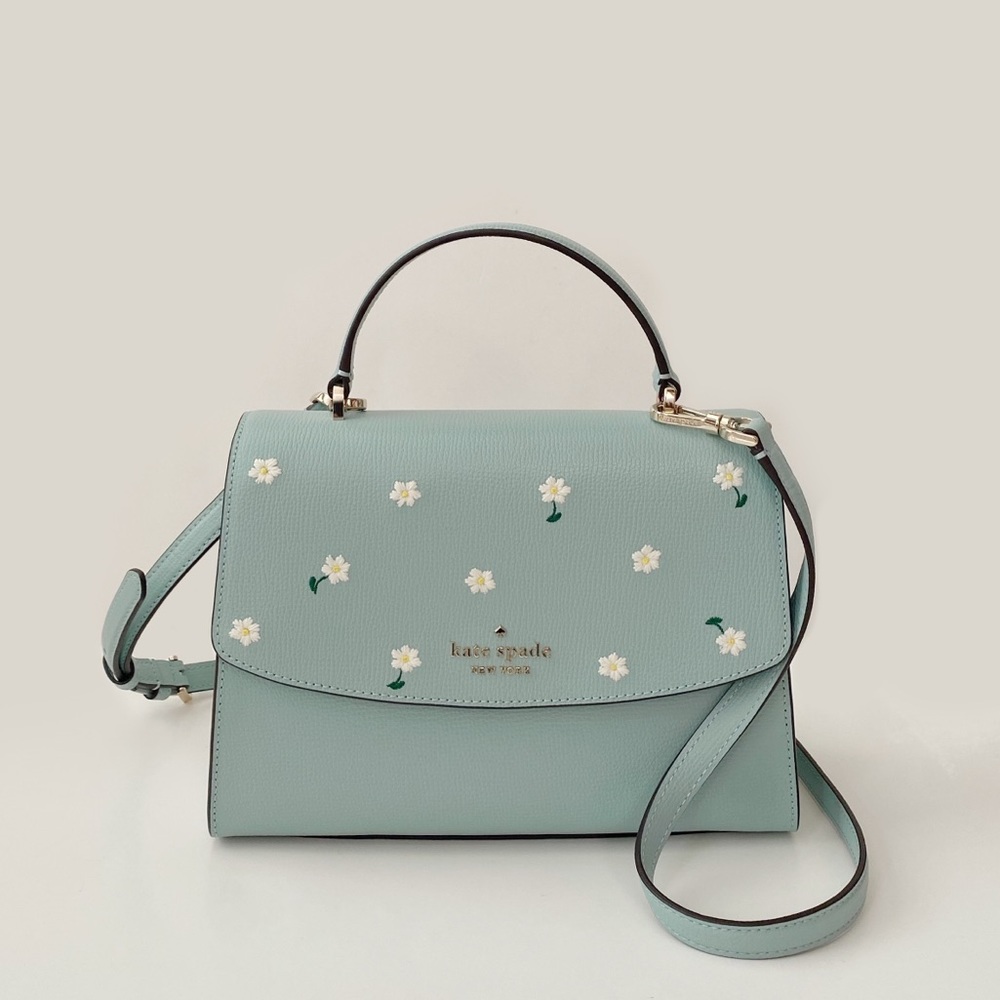 ♠️Kate Spade Embroidered Lea Daisy Floral Top Handle Satchel Aphrodite Green NWT